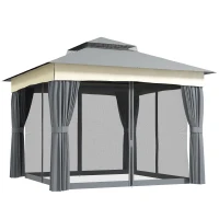 Outsunny Pavillon mit Doppeldach, 3x3 m Wasserabweisend Stabil Winterfest Gartenpavillon aus Metall Dunkelgrau(m-10)