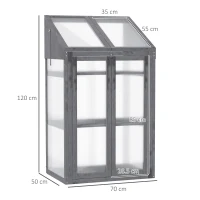 Outsunny Wooden Cold Frame Polycarbonate Greenhouse with Openable Top Cover and Double Door, Grow House for Flower, Vegetable and Plants, 70 x 50 x 120cm, Grey(m-3)