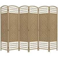 HOMCOM Biombo Separador de Ambientes de 6 Paneles Plegable de Cuerda de Papel 160x170cm Decoración para Dormitorio Natural(m-10)