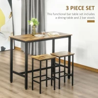 HOMCOM 120x60cm Bar Table Set, Breakfast Table with 2 Stools, 3-Piece Counter Height Dining Table & Chairs for Kitchen, Living Room, Rustic Brown(m-4)