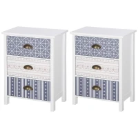 HOMCOM Bedside Table Set of 2 Chest of 3 Drawers Shabby Chic Nightstands with Metal Handle Sofa Side Table for Living Room, Bedroom,Purple(m-11)