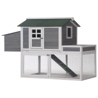 PawHut Chicken Coop with Run Backyard Hen Cage Wooden Chicken House Poultry Coops Cages with Plant Box Nesting Box 160 x 80 x 110cm(m-11)