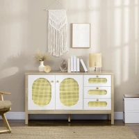 HOMCOM Aparador para Cocina Salón Buffet con 3 Cajones y Armario de 2 Puertas de Rejilla 140x45x80 cm Natural(m-7)