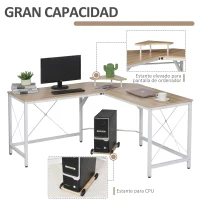 HOMCOM Mesa de Escritorio en Forma de L con Soporte de Monitor Estante y Estructura en X 150x150x76 cm Madera y Blanco(m-4)