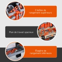 HOMCOM Jeu d'imitation établi et Outils pour Enfant Jeu de Bricolage 64 pièces Orange Noir(m-6)