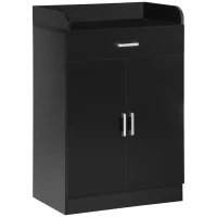 HOMCOM Modern Storage Cabinet, Small Floor Cupboard with Drawer and Adjustable Shelf for Kitchen, Living Room, Bedroom, Hallway, Black(m-1)