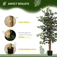 HOMCOM Plante artificielle ficus tronc branches liane lichen feuilles grand réalisme pot inclus hauteur 1,3 m(m-5)