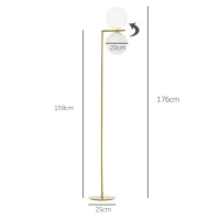 HOMCOM Lampadaire design néo-rétro globe en verre blanc opaque max. 40 W métal doré(m-3)