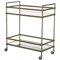 HOMCOM Chariot de service desserte de cuisine à roulettes 2 étagères verre dim. 70L x 35l x 80H cm métal doré(m-1)