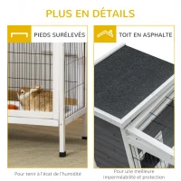 PawHut Clapier sur pieds cage à lapin avec niche intérieure plateau excrément coulissant porte supérieure 92L x 51l x 76H cm gris blanc(m-7)