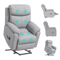 HOMCOM Power Lift Recliner Chair, Electric Lift Chair for Elderly, Overstuffed Linen Fabric Riser and Reclining Armchair with Remote Control, Side Pockets, for Living Room, Grey(m-12)