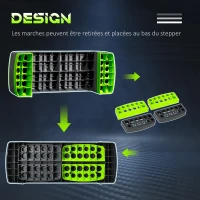 HOMCOM Stepper aérobic fitness hauteur réglable 3 niveaux surface antidérapante 78 x 28 x 20 cm vert et gris(m-5)