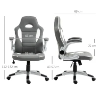 Vinsetto Computer Gaming Chair, Office Desk Swivel Chair, PU Leather Racing Chair with 90° Flip-up Armrest, Adjustable Height and Rolling Wheels, Grey(m-3)