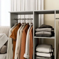 HOMCOM Open Wardrobe Double Mobile Storage Shelves Organizer W/6 Wheels-Grey(m-8)