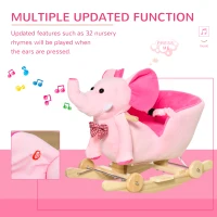 HOMCOM 2 In 1 Plush Baby Ride on Rocking Horse Elephant Rocker with Wheels Wooden Toy for Kids 32 Songs for 18+ Months (Pink)(m-4)