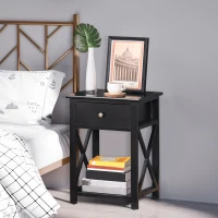 HOMCOM End Table, Sofa Side Table with Drawer X Bar Bottom Storage Shelf, Nightstand Bedside Table for Bedroom or Living Room Black(m-7)
