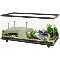 PawHut 50L Glass Turtle Tank Aquarium with Basking Platform, Easy Drainage, Strip Patch Thermometer(m-1)