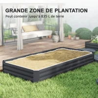 Outsunny Jardinière extérieure carré potager galvanisée avec bordure de sécurité et fond ouvert 240 x 120 x 30 cm gris foncé(m-4)