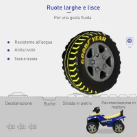 HOMCOM Quad Giocattolo per Bambini 18-36 Mesi con Licenza GOODYEAR con Luci e Suoni Realistici, Blu e Giallo, 60x31x42cm(m-6)