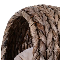 PawHut Wicker Cat Bed, Raised Rattan Cat Basket with Cylindrical Base, Soft Washable Cushion, 42 x 33 x 52cm - Brown(m-7)