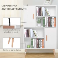 HOMCOM Libreria Scaffale Multifunzionale Salvaspazio con 2 Ante in Legno 80 x 23.5 x 123cm Bianco(m-6)