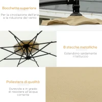 Outsunny Ombrellone 3x2 m da Giardino in Acciaio e Poliestere con Base a Croce e Presa d'Aria, Marrone e Crema(m-5)