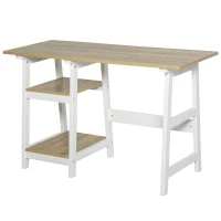 HOMCOM Mesa de Escritorio con Estantes Abiertos Mesa de Ordenador PC Moderna con Gran Espacio para Casa Oficina Dormitorio 119,5x51x74 cm Madera y blanco(m-1)