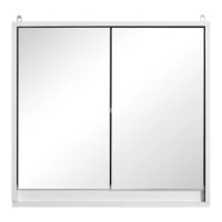 HOMCOM Bathroom Mirror Cabinet Wall Mounted Storage Shelf Bathroom Cupboard Double Door, White(m-12)