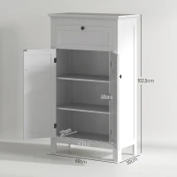 HOMCOM Meuble de salle de bain avec tiroir et étagères réglables, armoire de rangement sur pied, hauteur 102,5 cm, blanc(m-3)