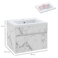 kleankin Meuble sous lavabo suspendu meuble de salle de bain avec bassin et tiroir design moderne 60 x 45,5 x 45 cm blanc(m-3)