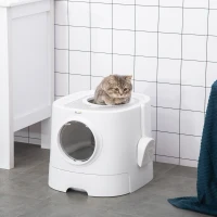 PawHut Bac à litière pour chat maison de toilette avec deux portes et une pelle dim. 43L x 51l x 38H cm - blanc(m-2)