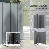 Outsunny Biombo de 4 Paneles Separador de Ambientes Plegable 221x172 cm Biombo Exterior para Terraza Patio Jardín Gris Oscuro(m-6)