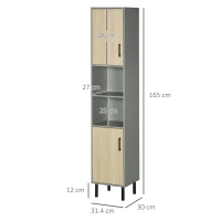 kleankin Freestanding Bathroom Storage, Tall Bathroom Cabinet with Door and Adjustable Shelves, 31.4x30x165cm(m-3)