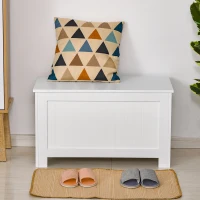 HOMCOM Coffre de rangement avec charnières de sécurité boîte de rangement en bois coffre à jouets avec couvercle rabattable 81L x 40l x 46H cm blanc(m-8)