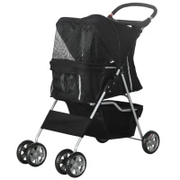 PawHut Passeggino per Cani Pieghevole con Cestino e Portabicchiere, Peso Max. 10 kg, 75x45x97cm, Nero(m-10)