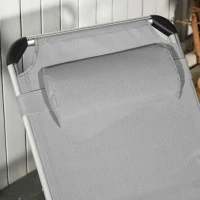 Outsunny Foldable Reclining Sun Lounger Lounge Chair Camping Bed Cot w/ Pillow 4-Level Adjustable Back Aluminium Frame Grey(m-7)
