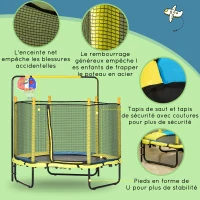 ZONEKIZ Trampoline rond enfant avec filet de protection capacité 50 kg pour adultes et enfants diamètre 140 cm jaune et noir(m-4)
