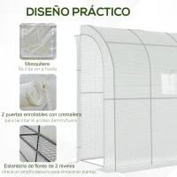 Outsunny Invernadero de Exterior con Ventanas Estantes de 3 Niveles Puerta con Cremallera y Marco de Acero 200x100x215 cm Blanco(m-6)
