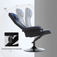 Vinsetto Fauteuil gaming inclinable pivotant avec repose-pieds appui-tête coussin lombaire revêtement synthétique bleu(m-4)