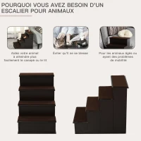 PawHut Escalier pour animaux de compagnie 4 marches revêtement antidérapant amovible - MDF - marron(m-5)