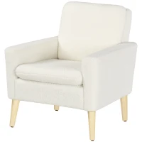 HOMCOM Armchair, Upholstered Accent Chair with Wood Legs and Wide Padded Seat, Teddy Occasional Chair, Cream White(m-11)