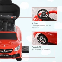HOMCOM Macchina Cavalcabile per Bambini 12-36 Mesi con Maniglione e Barre di Sicurezza Rimovibili, Licenza Mercedes, Rossa(m-7)