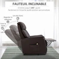 HOMCOM Fauteuil électrique releveur fauteuil relax avec repose-pieds dossier inclinable télécommande poche latérale marron(m-6)