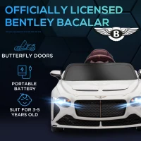 HOMCOM Bentley Bacalar Licensed 12V Kids Electric Car, with Remote Control, White(m-4)