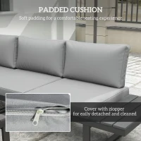 Outsunny 4 Pieces Garden Furniture Set, 5-Level Reclining Garden Corner Sofa Set, Outdoor Lounge Conversation Sectional with Cushions, Wood Effect Plastic Table, Black Frame & Light Grey Cushion(m-5)