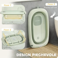 AIYAPLAY Vaschetta Bagnetto Pieghevole per Neonati con Cuscinetto e Lavabo, in Plastica Antiscivolo, 86x53x25.5 cm, Verde(m-4)