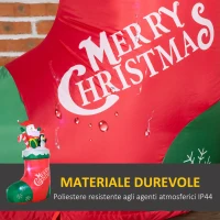 Outsunny Babbo Natale Gonfiabile con Pinguino e Calza Natalizia, Luci LED e Gonfiatore Incluso, 90x50x149cm(m-6)