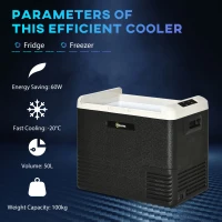 Outsunny 50L Car Refrigerator, Portable Compressor Car Fridge Freezer, Electric Cooler Box with 12/24V DC and 110-240V AC for Camping, Driving, Picnic, Down to -20℃(m-4)