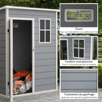 Outsunny Abri de jardin 1,14 m² pour outils - porte verrouillable, aération et fenêtre - dim. 151L x 92l x 193H cm  - plastique, gris(m-5)
