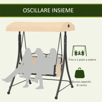 Outsunny Dondolo da Giardino 2 Posti con Tetto Parasole Regolabile e Tasche Laterali, Beige(m-7)